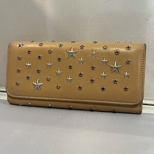 EUC Auth Jimmy Choo Tan Multi-color Silver Gem Star Stud Stone Long Wallet Lux!